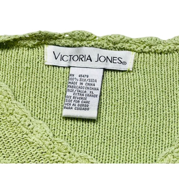 Victoria Jones Light Green Silk Knit Sweater XL With Floral & Diamond Patterns M - Picture 3 of 11